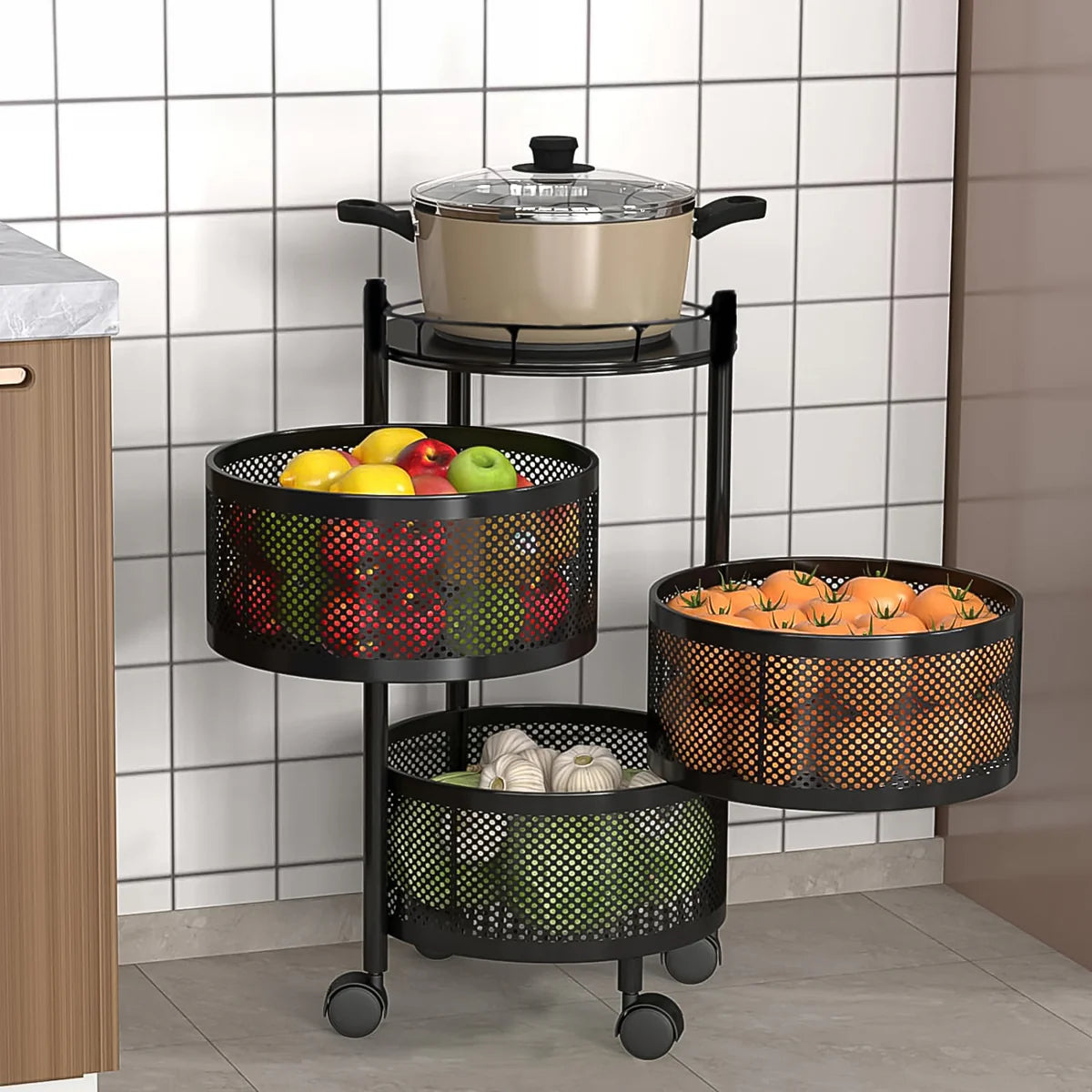 Metal Round High Quality Kitchen Trolley With Wheels (3 Layer 1 Pc) 75% OFF