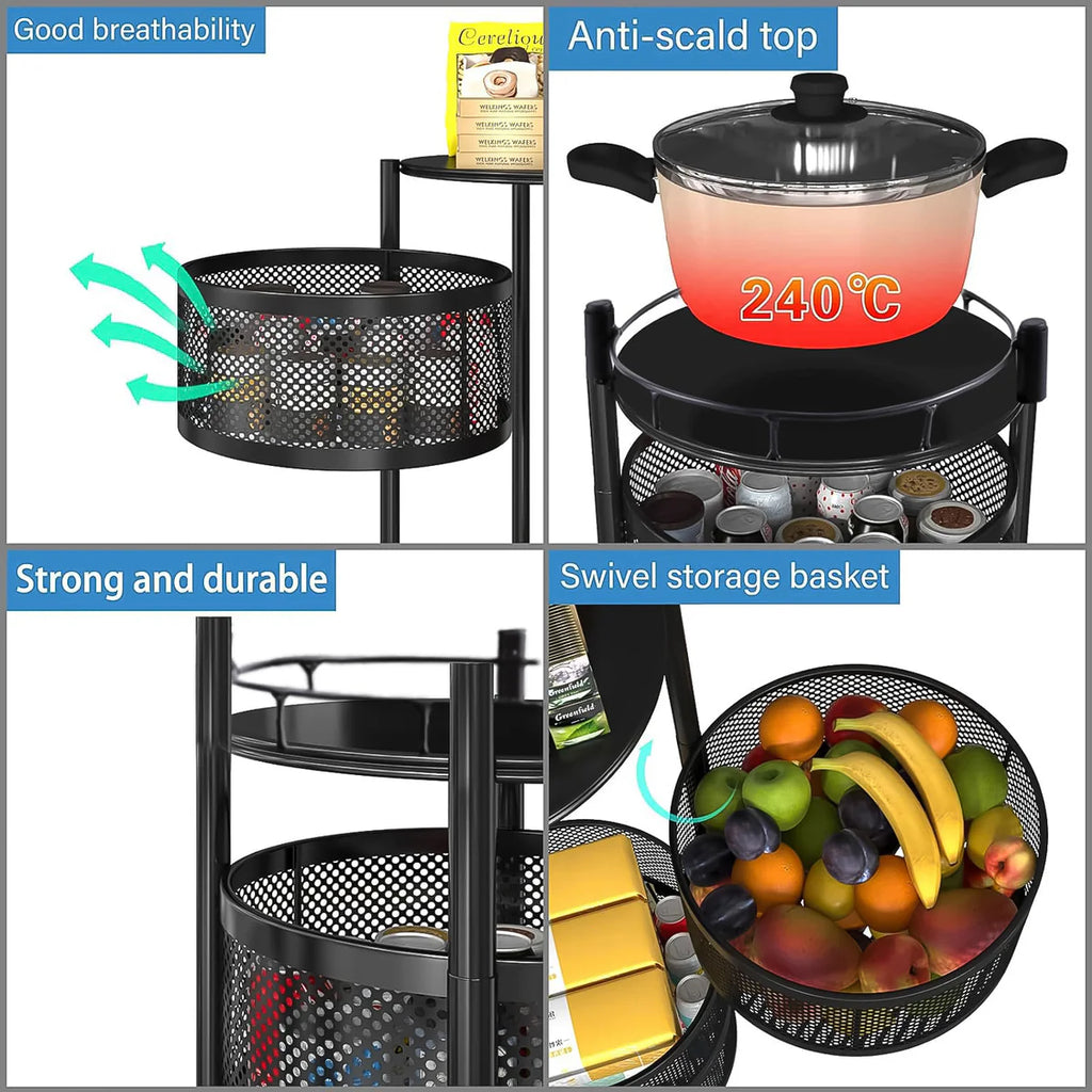 Metal Round High Quality Kitchen Trolley With Wheels (3 Layer 1 Pc) 75% OFF