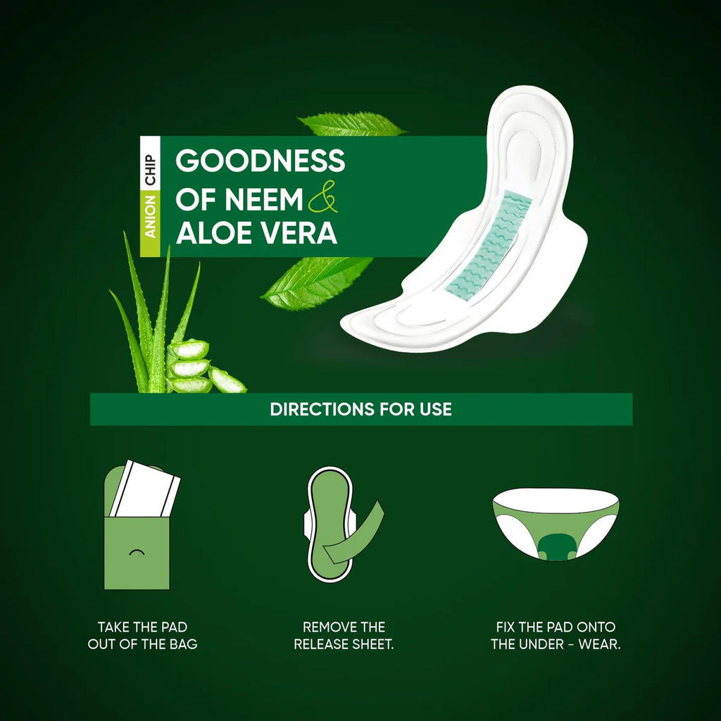 0982 Sanitary Pads For Women With Goodness Of Neem Aloe Vera Ultra Thin Leakage Protection Ph Balance With Antibacterial Anion Chip 5x More Absorbance (320 Mm 32 Pads)